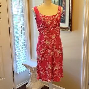 Ann Taylor Loft pink white floral print sleeveless dress fully lined size 4 EUC…